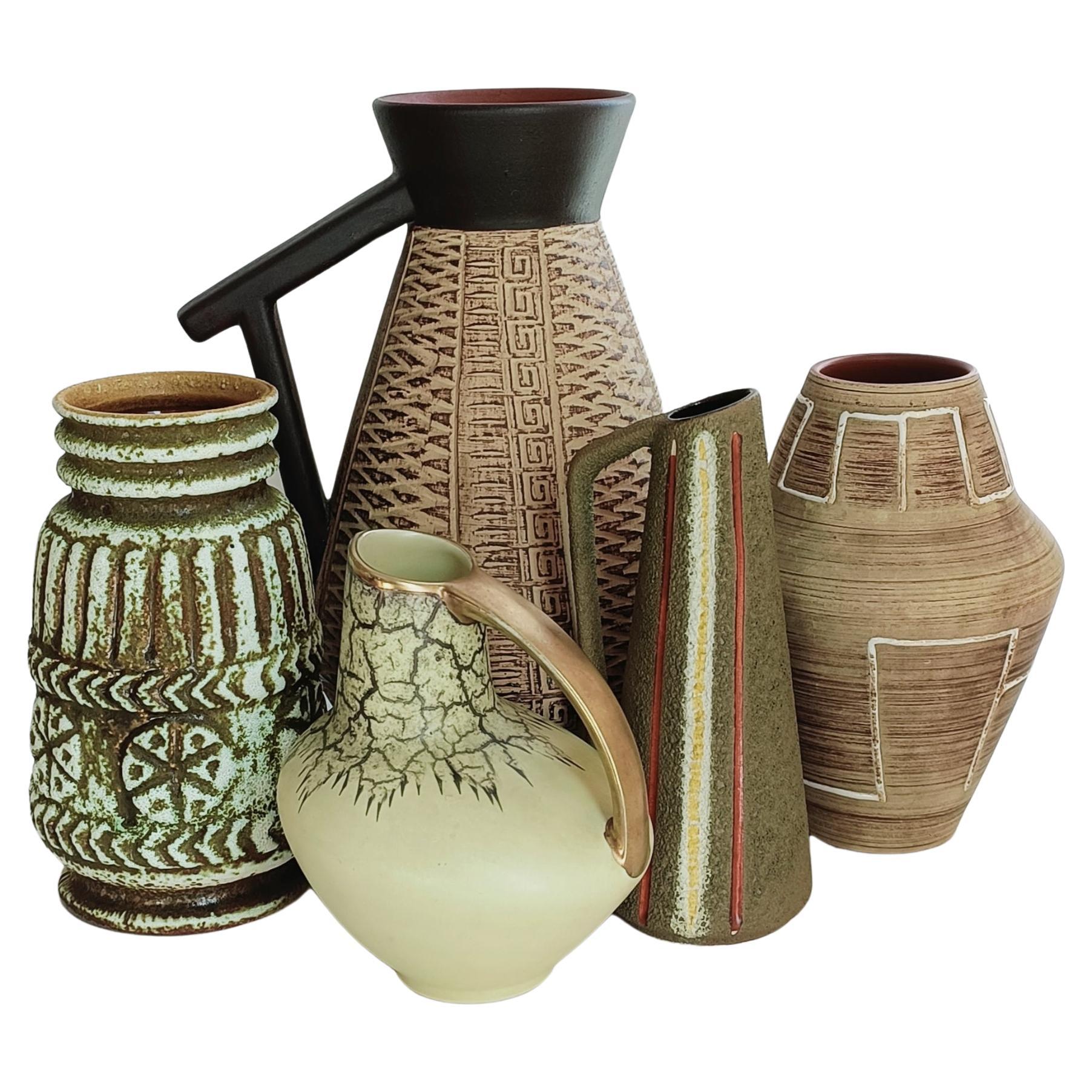 Mid Century Modern West Germany Art Pottery Set of Signed Ceramic Vases In Excellent Condition In Valencia, VC