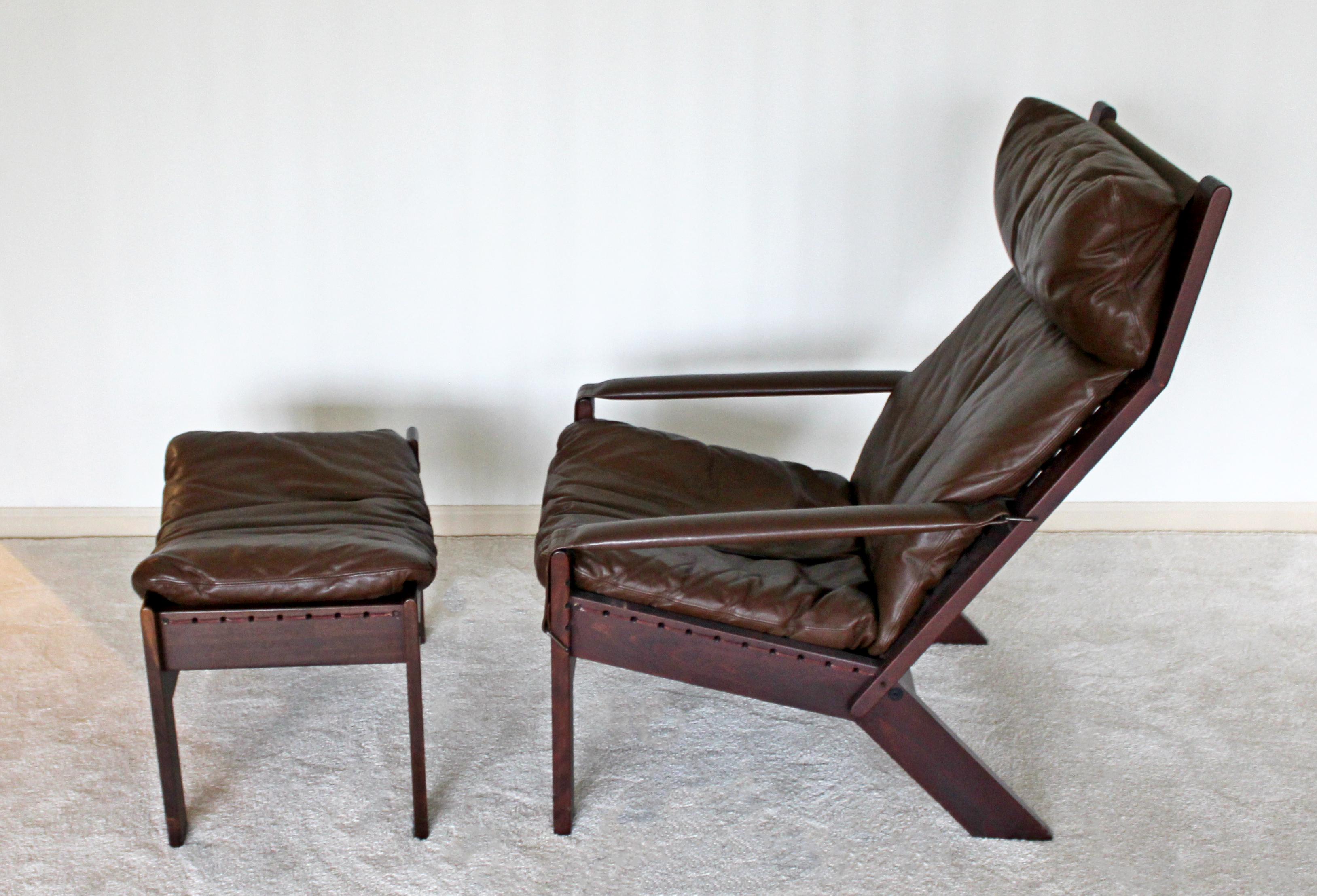 Leather Mid-Century Modern Westnofa Lounge Armchair Ottoman Scandinavian, 1970s