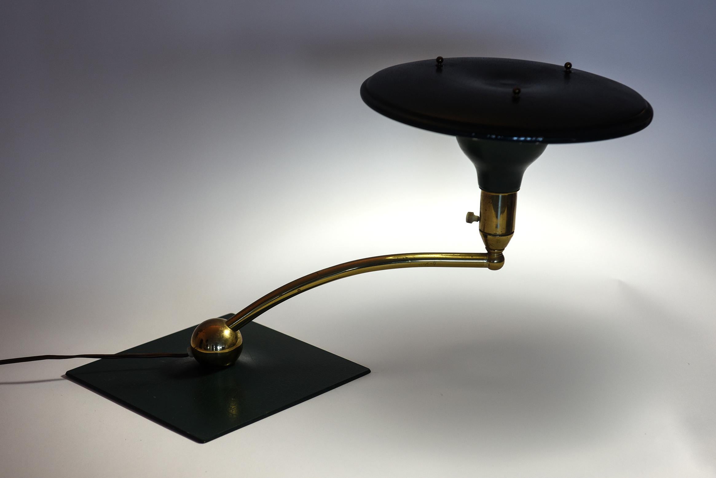 Mid-Century Modern Wheeler Sight Light Green Swing Arm Desk Lamp Flying Saucer For Sale 2