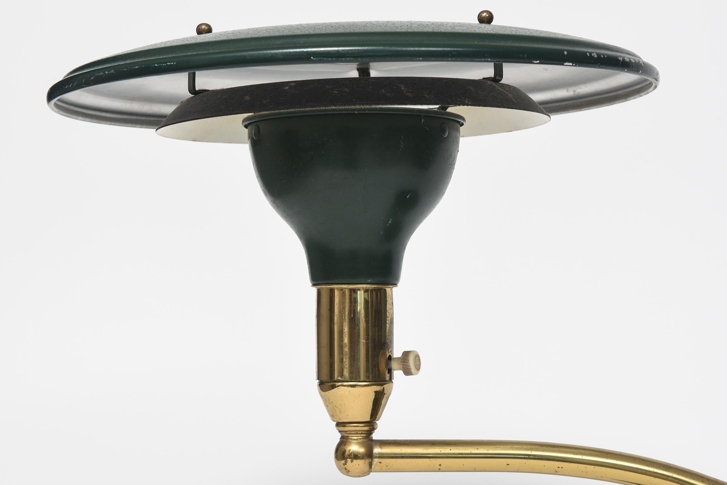 American Mid-Century Modern Wheeler Sight Light Green Swing Arm Desk Lamp Flying Saucer For Sale