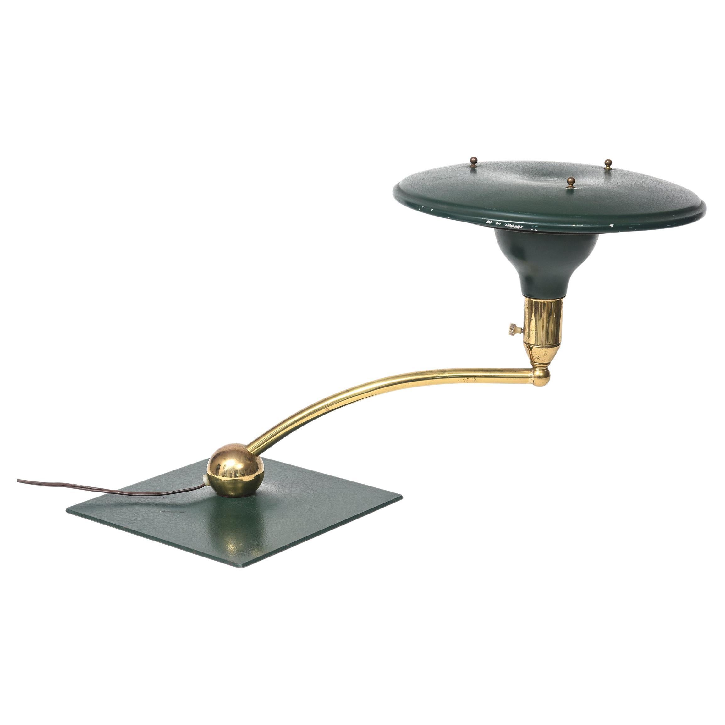 Mid-Century Modern Wheeler Sight Light Green Swing Arm Desk Lamp Flying Saucer For Sale