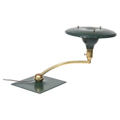 Mid-Century Modern Wheeler Sight Light Green Swing Arm Desk Lamp Flying Saucer