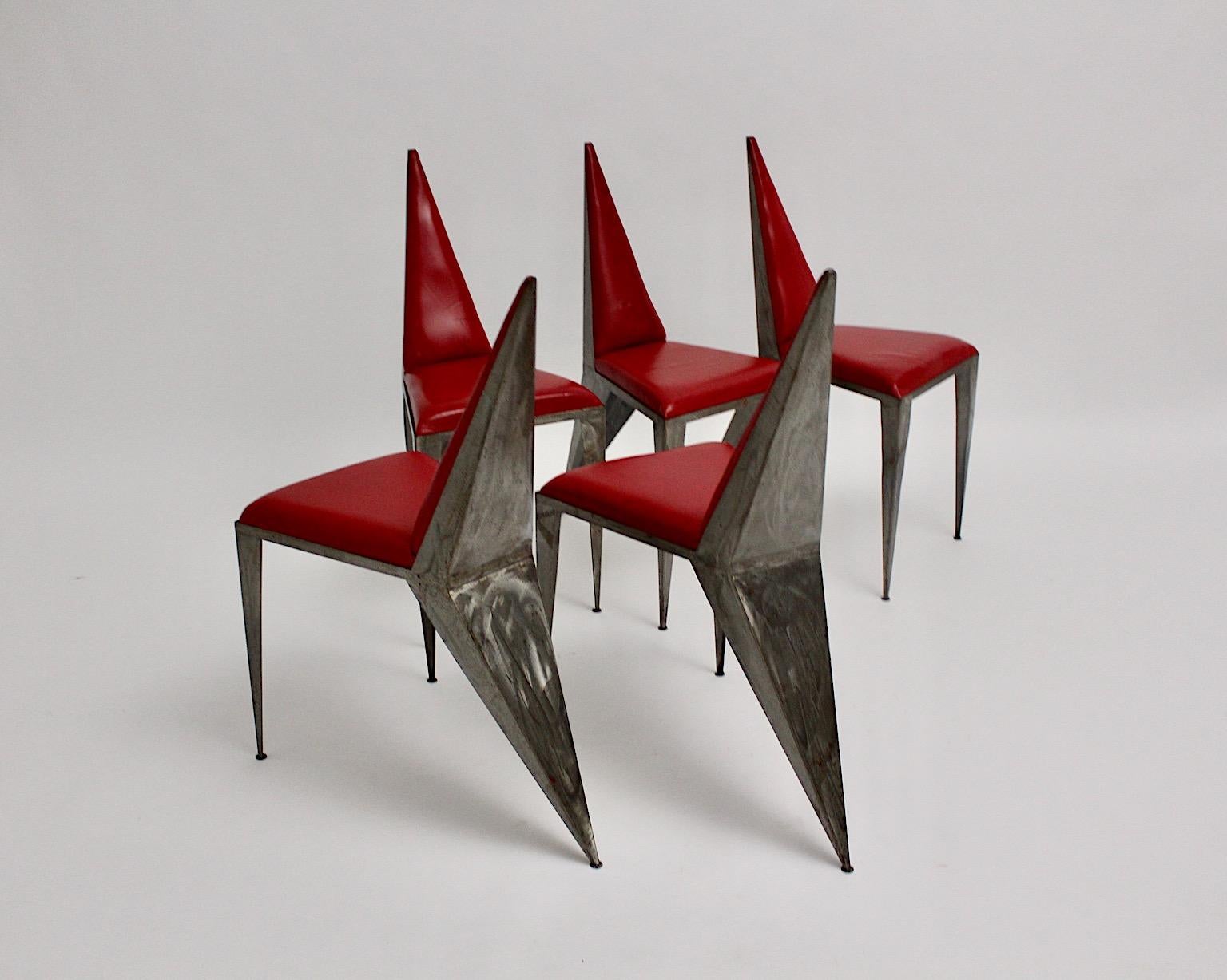 Mid Century Modern Whimsical Iron Geometric Red Dining Chairs 1970s Austria en vente 5