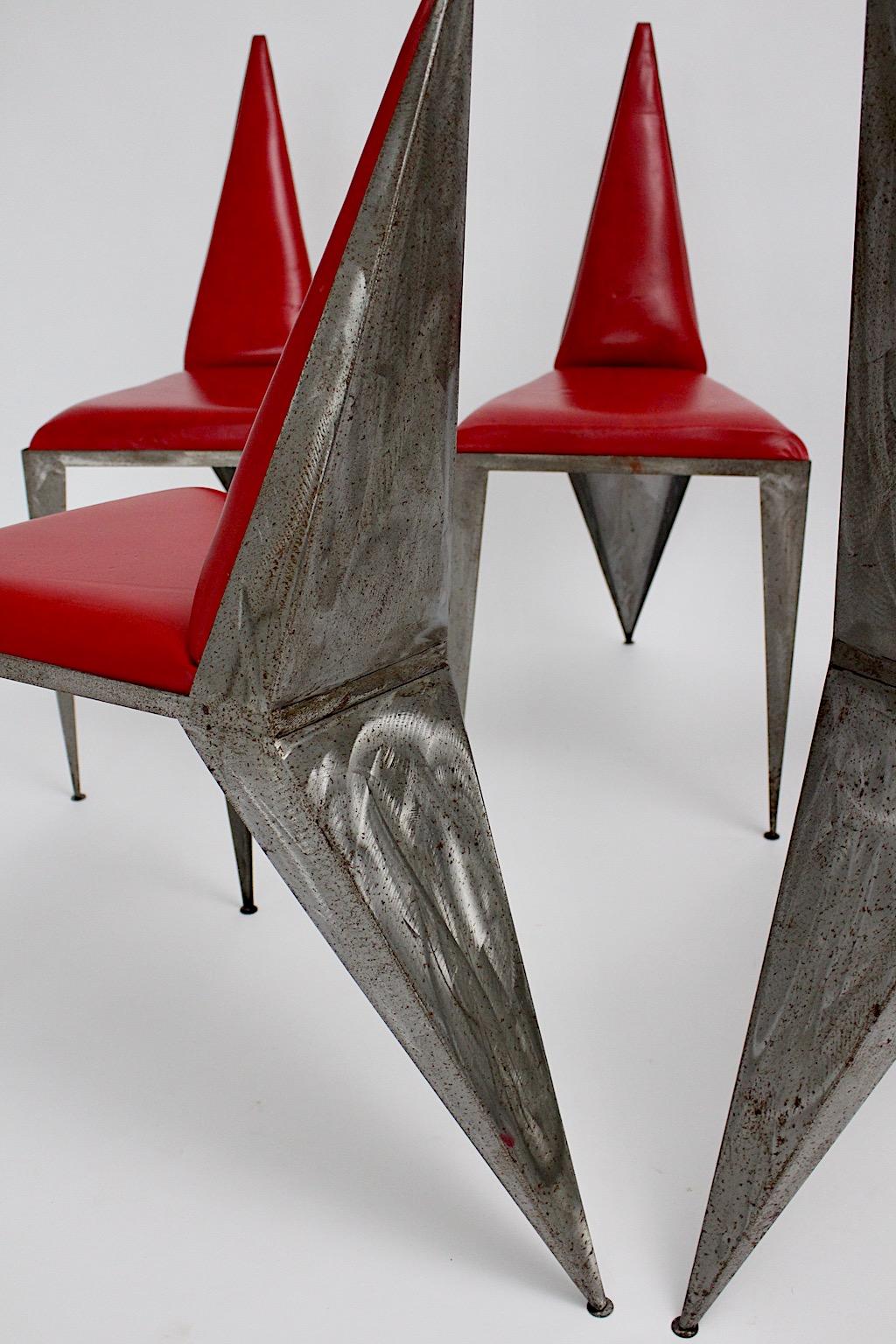 Mid Century Modern Whimsical Iron Geometric Red Dining Chairs 1970s Austria en vente 6