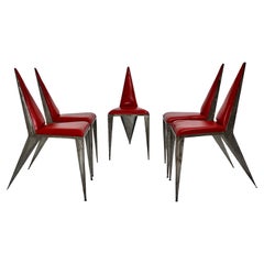 Mid Century Modern Whimsical Iron Geometric Red Dining Chairs 1970s Austria