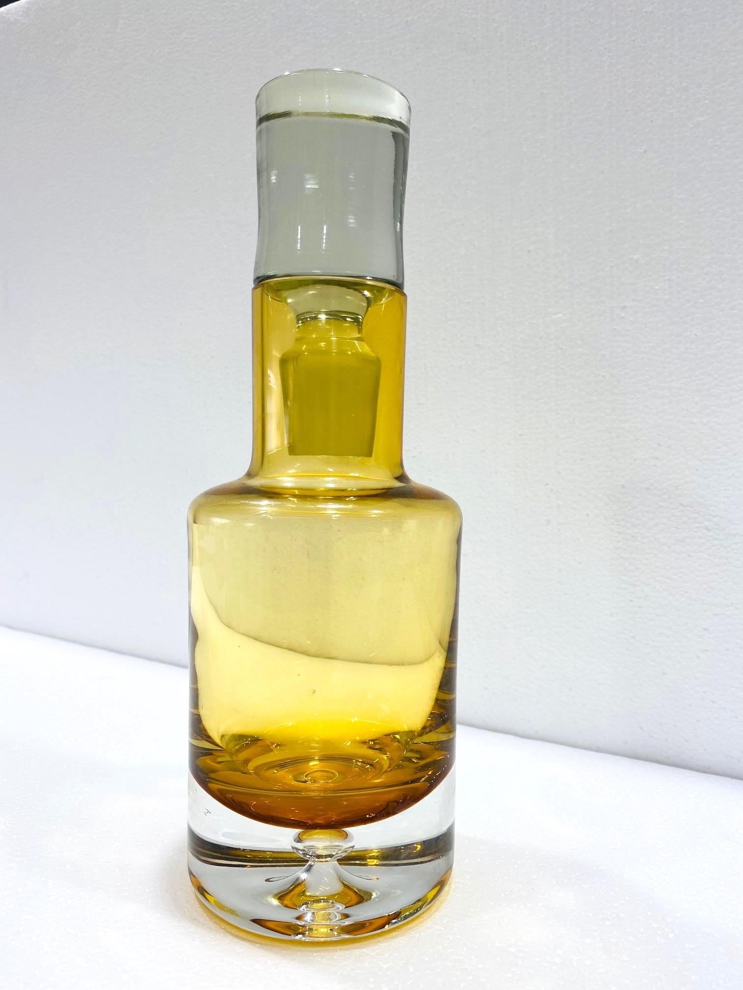 Mid-Century Modern Whiskey Decanter in Blown Yellow Glass, Scandinavia c 1970s 3