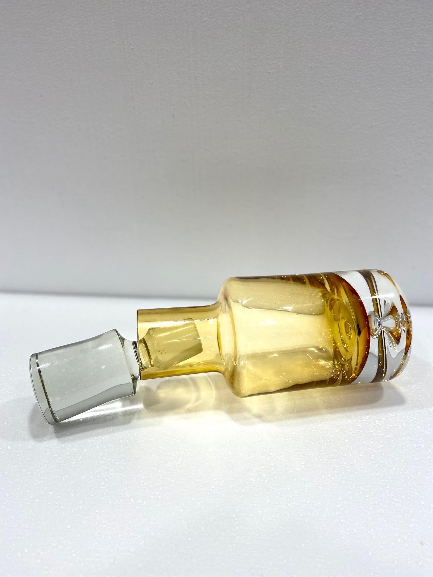 Scandinavian Mid-Century Modern Whiskey Decanter in Blown Yellow Glass, Scandinavia c 1970s