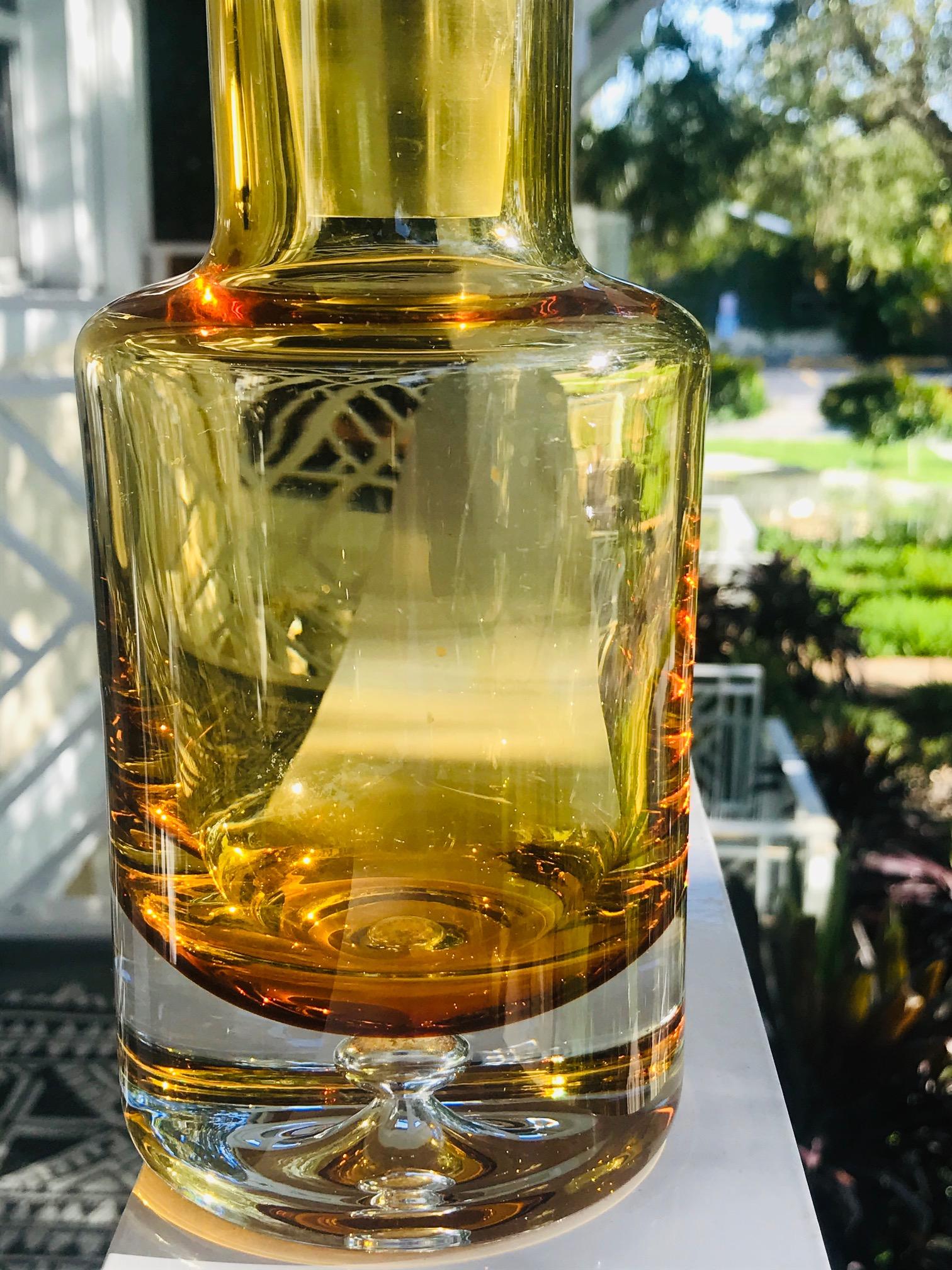 Mid-Century Modern Whiskey Decanter in Blown Yellow Glass, Scandinavia c 1970s 2