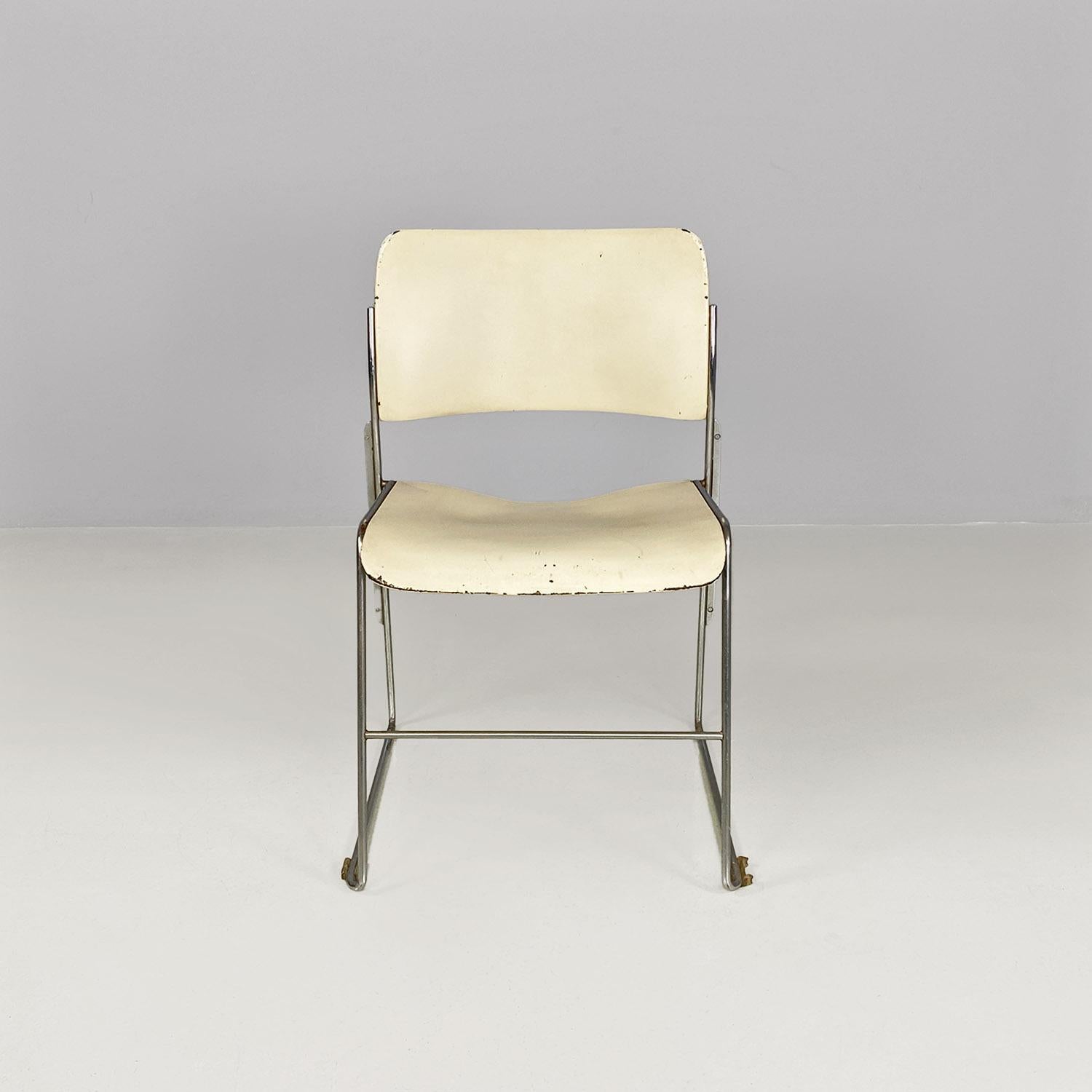 Italian Mid-century modern white 40\4 chairs by David Rowland for GF Furniture, 1963 For Sale