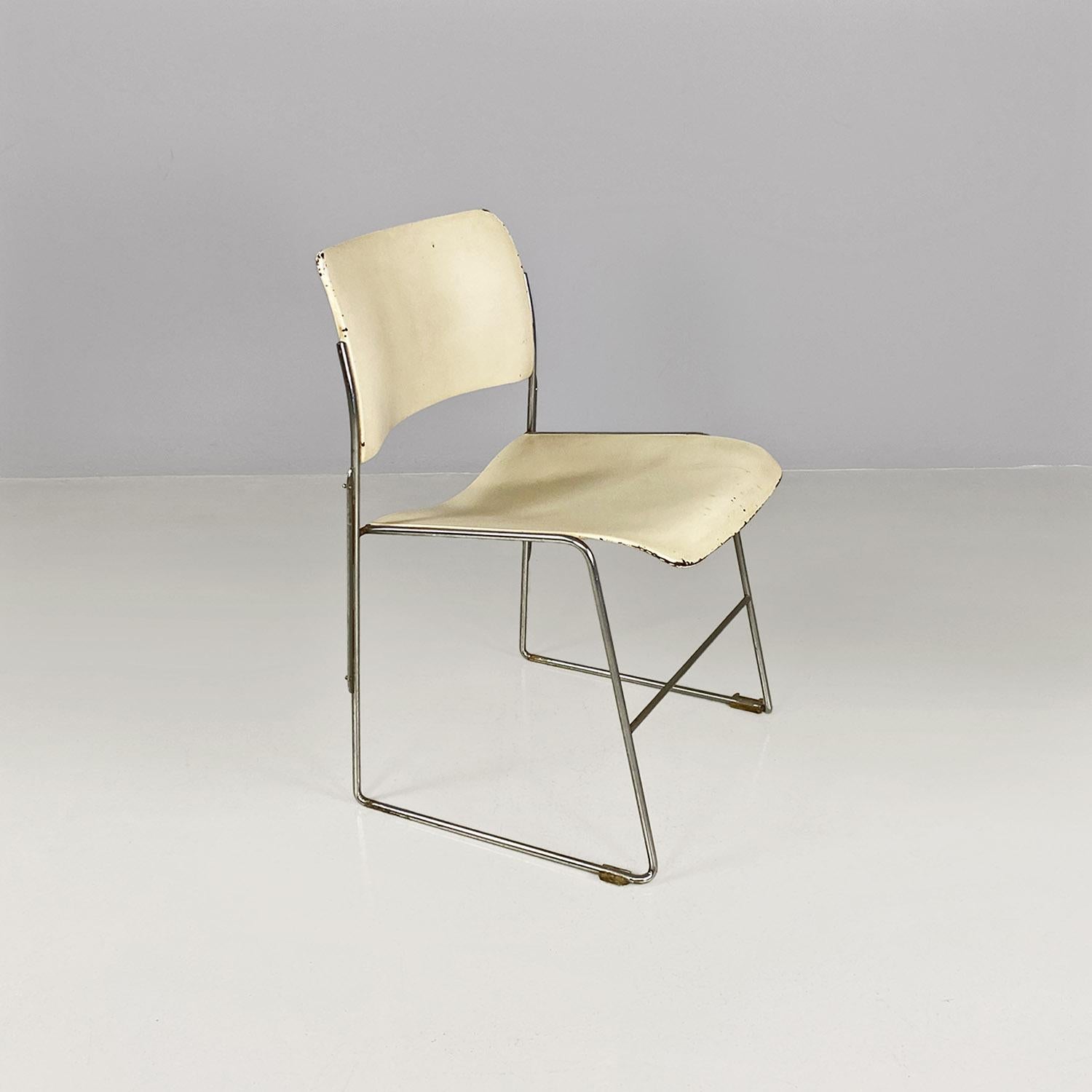 Mid-century modern white 40\4 chairs by David Rowland for GF Furniture, 1963 In Good Condition For Sale In MIlano, IT