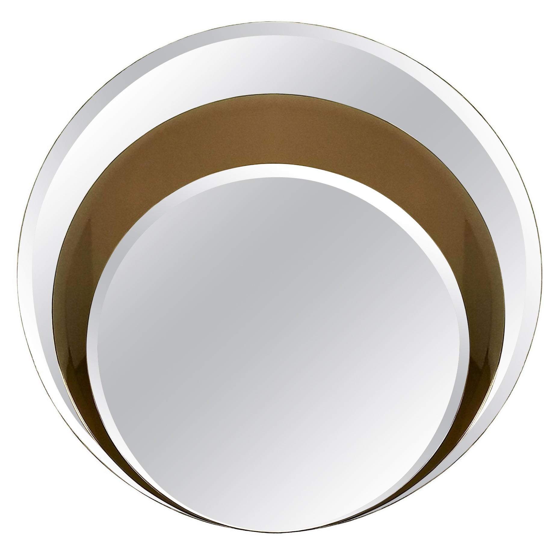 Specchio da parete bianco e bronzato della modernità di metà secolo - Italia 1960