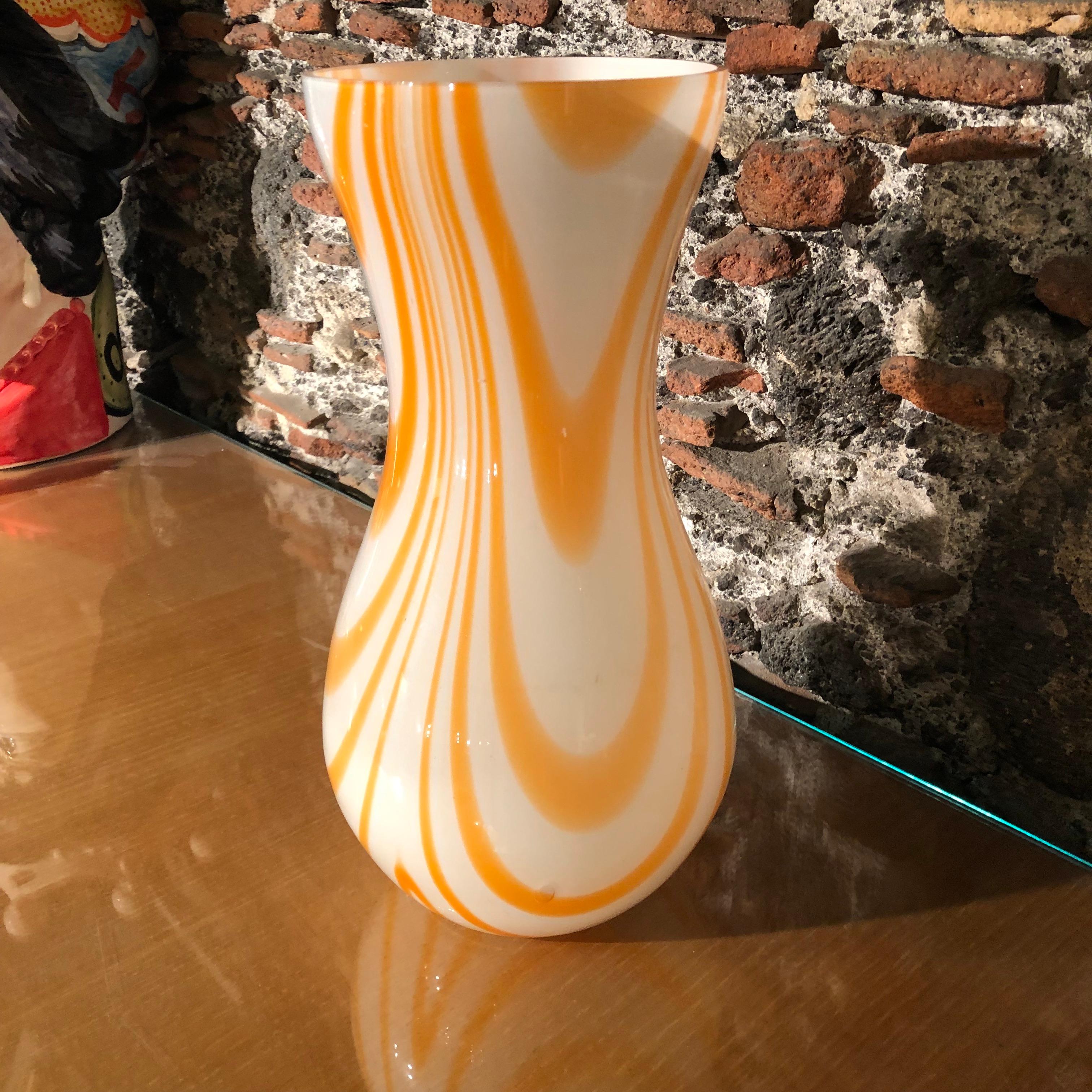 Italian Mid-Century Modern White and Orange Opaline Murano Vase, 1970