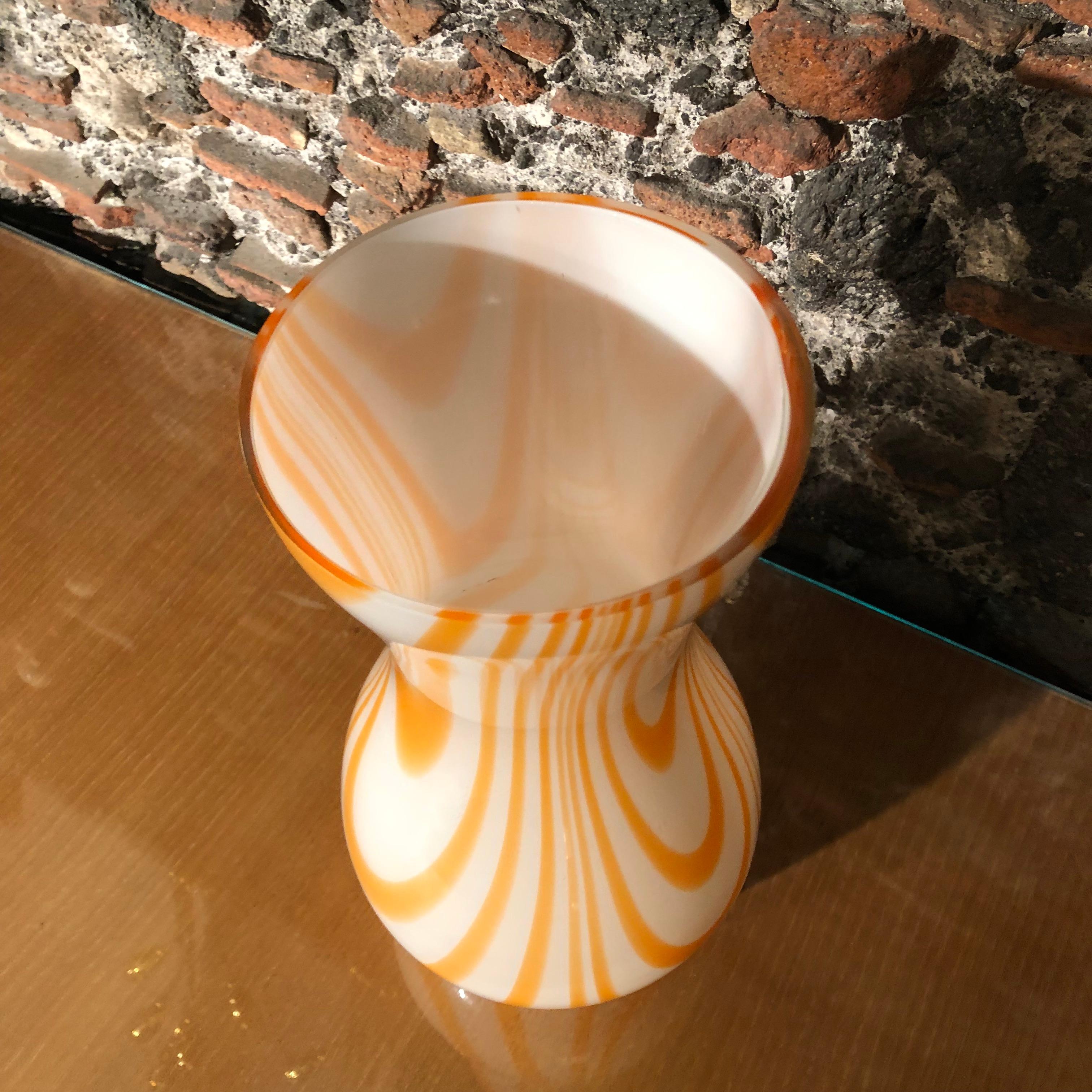 Murano Glass Mid-Century Modern White and Orange Opaline Murano Vase, 1970