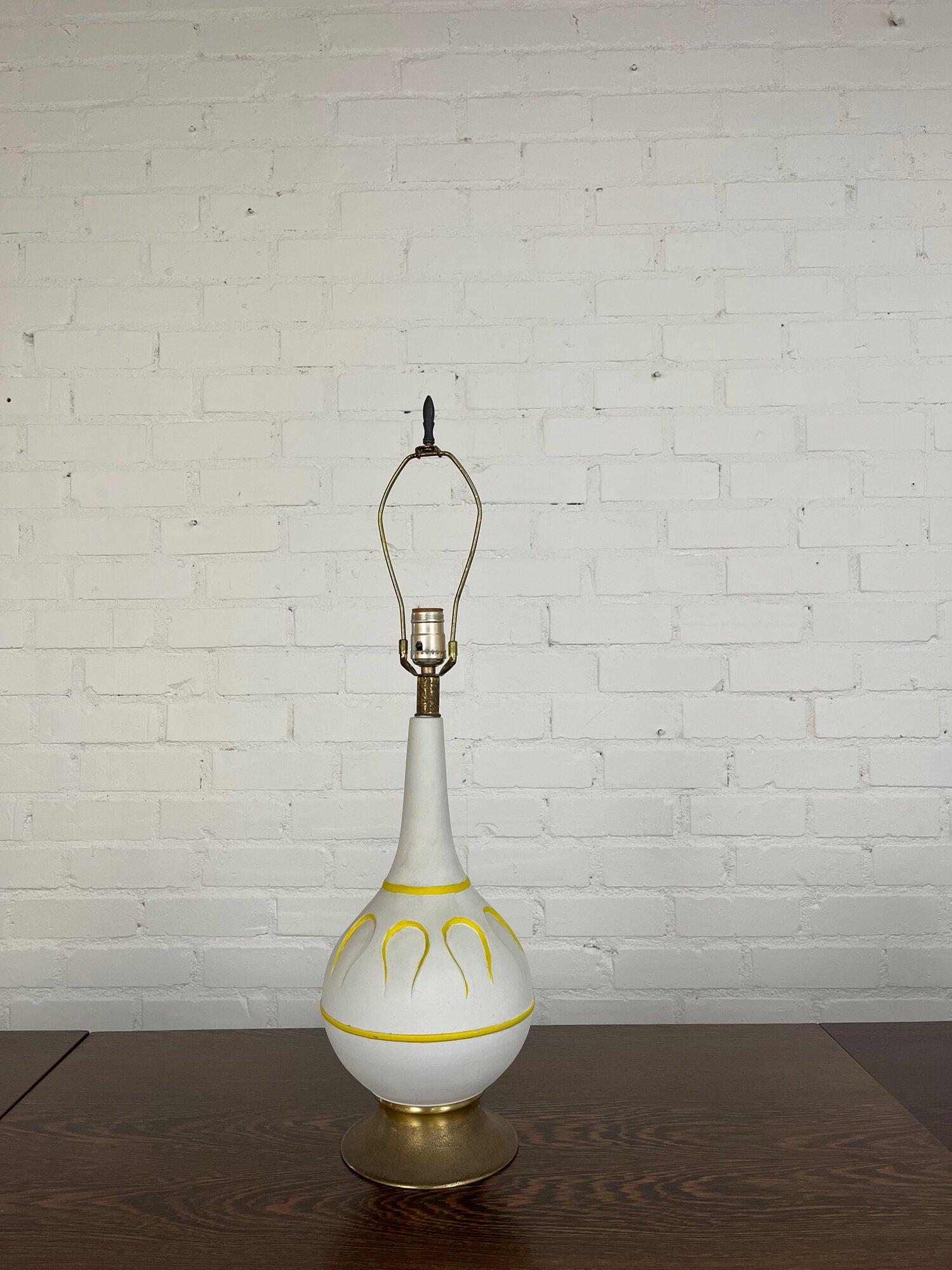American Mid-Century Modern White and Yellow Table Lamp For Sale