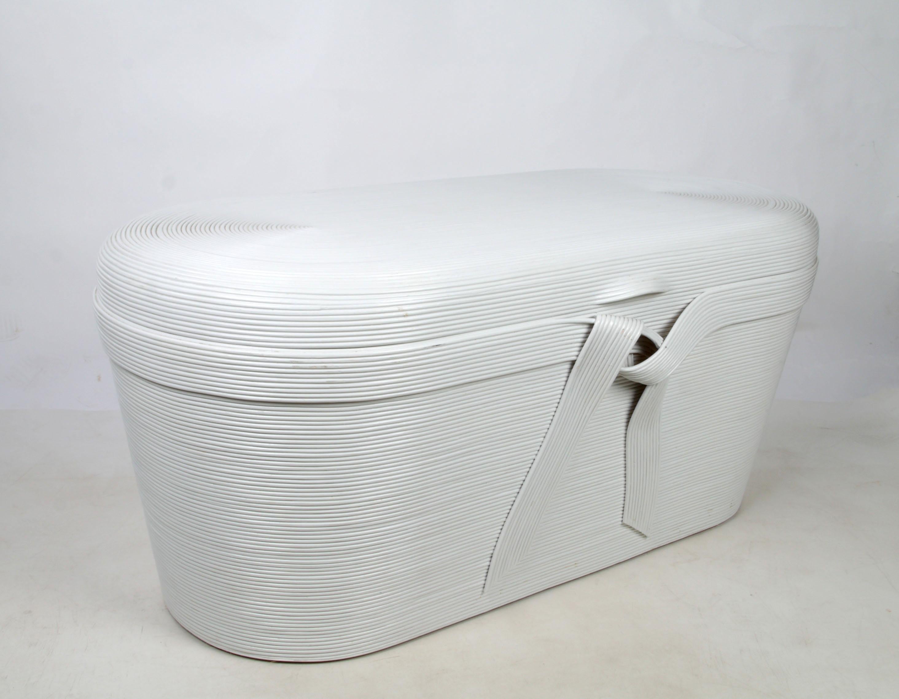 Mid-Century Modern White Bamboo and Wood Chest, Blanket Chest 5