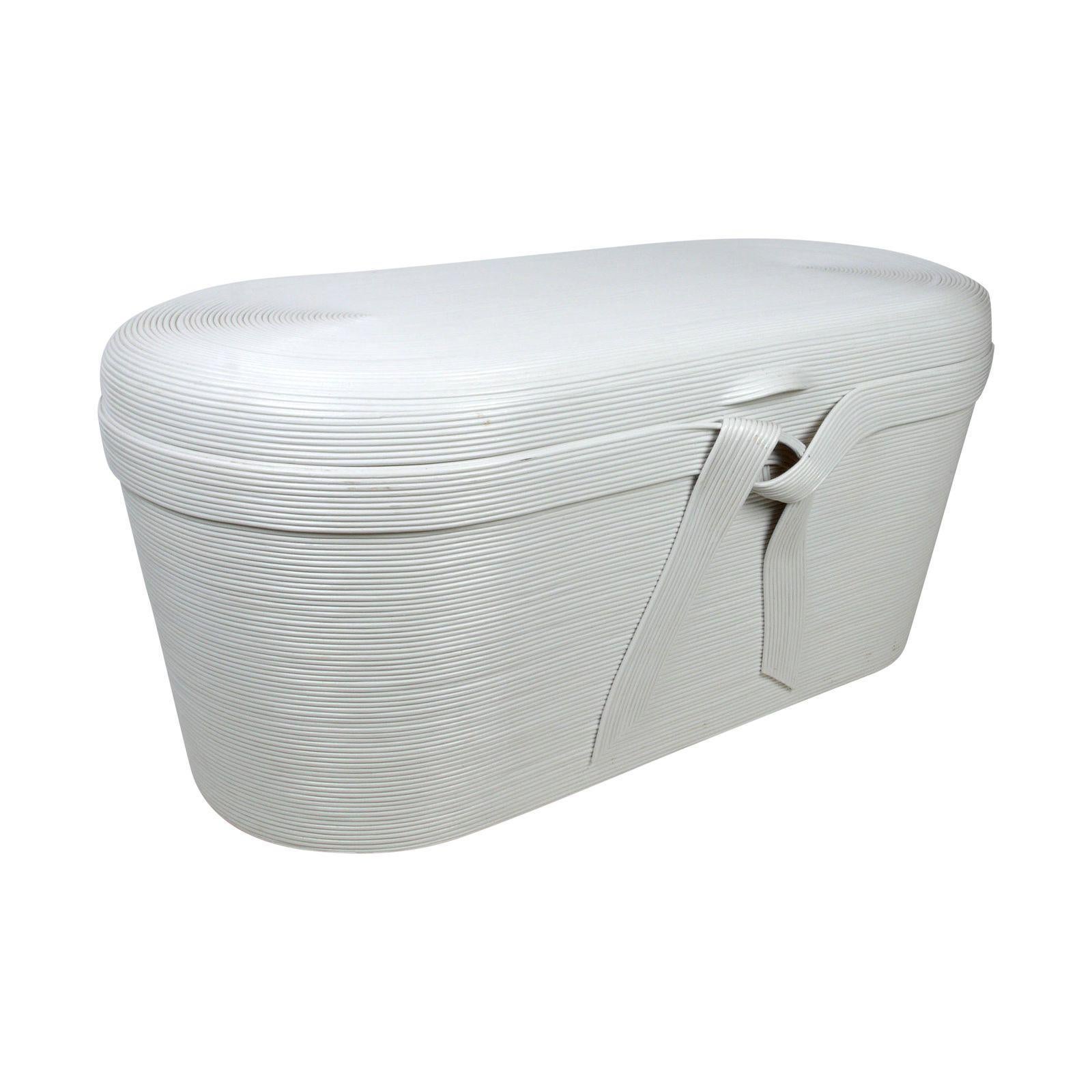 Bamboo and wood blanket chest 
Lacquered in white.
Light wear to the finish inside.
