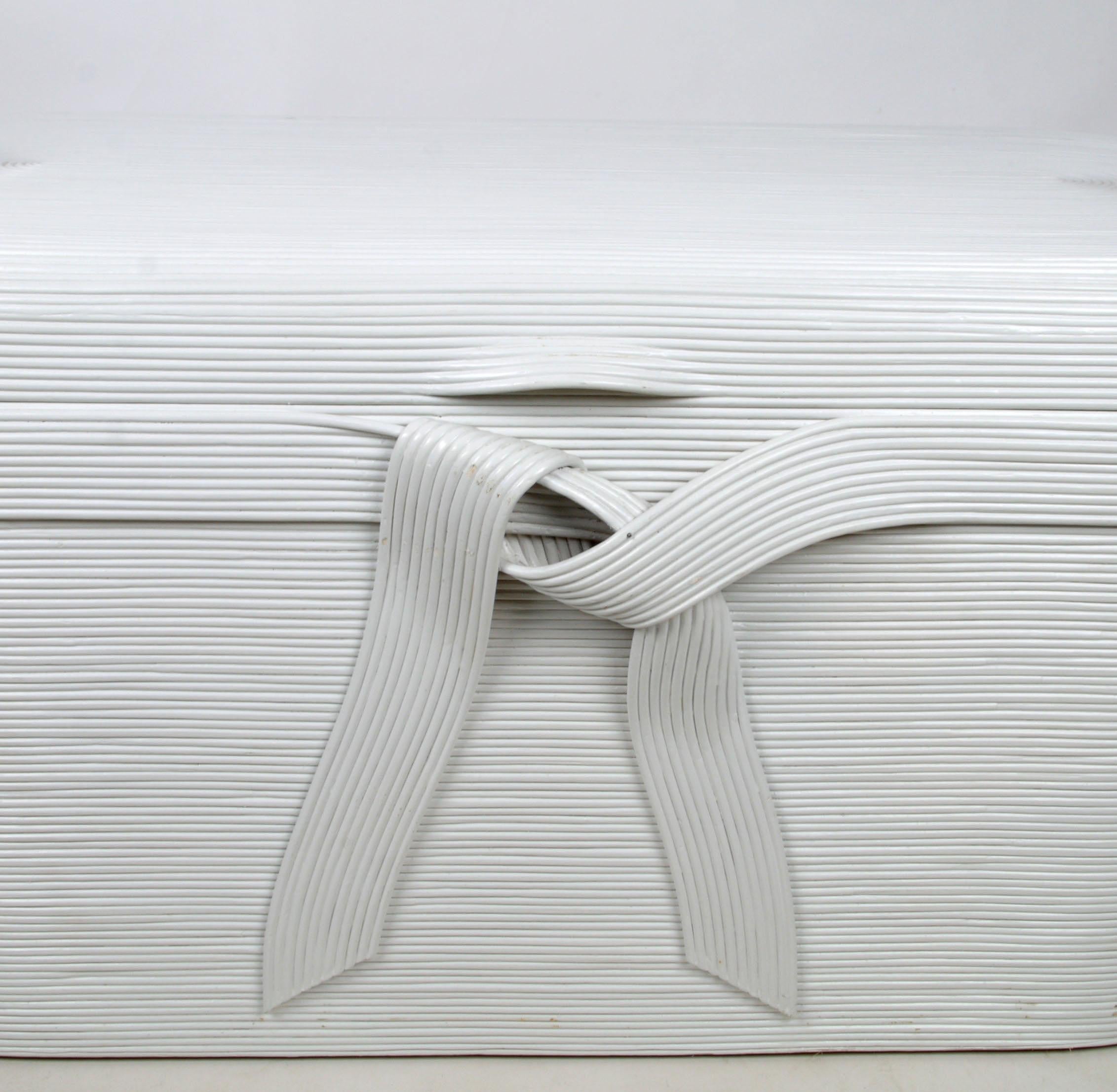 Italian Mid-Century Modern White Bamboo and Wood Chest, Blanket Chest