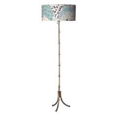 flor bianconi Mid-Century Modern White Blue Brass French Floor Lamp, 1970