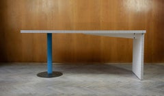 Mid-Century Modern White Blue Desk by Antonia Astori for Driade, Italy 1980s