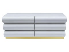 Mid Century Modern White & Brass Bubble Front Dresser or Credenza