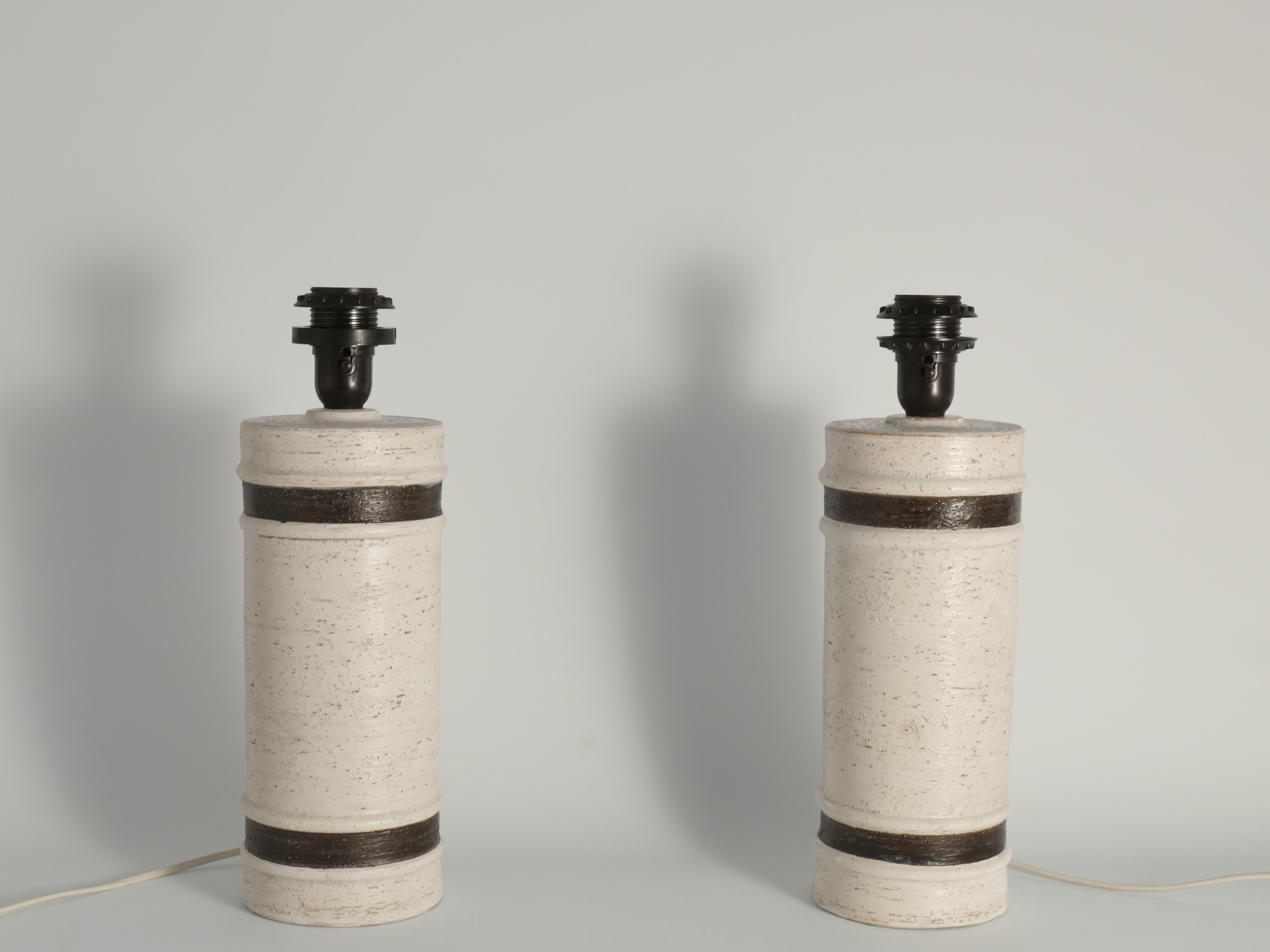 italien Lampes de table en céramique blanche et Brown de style Modernity par Bitossi pour Bergboms en vente