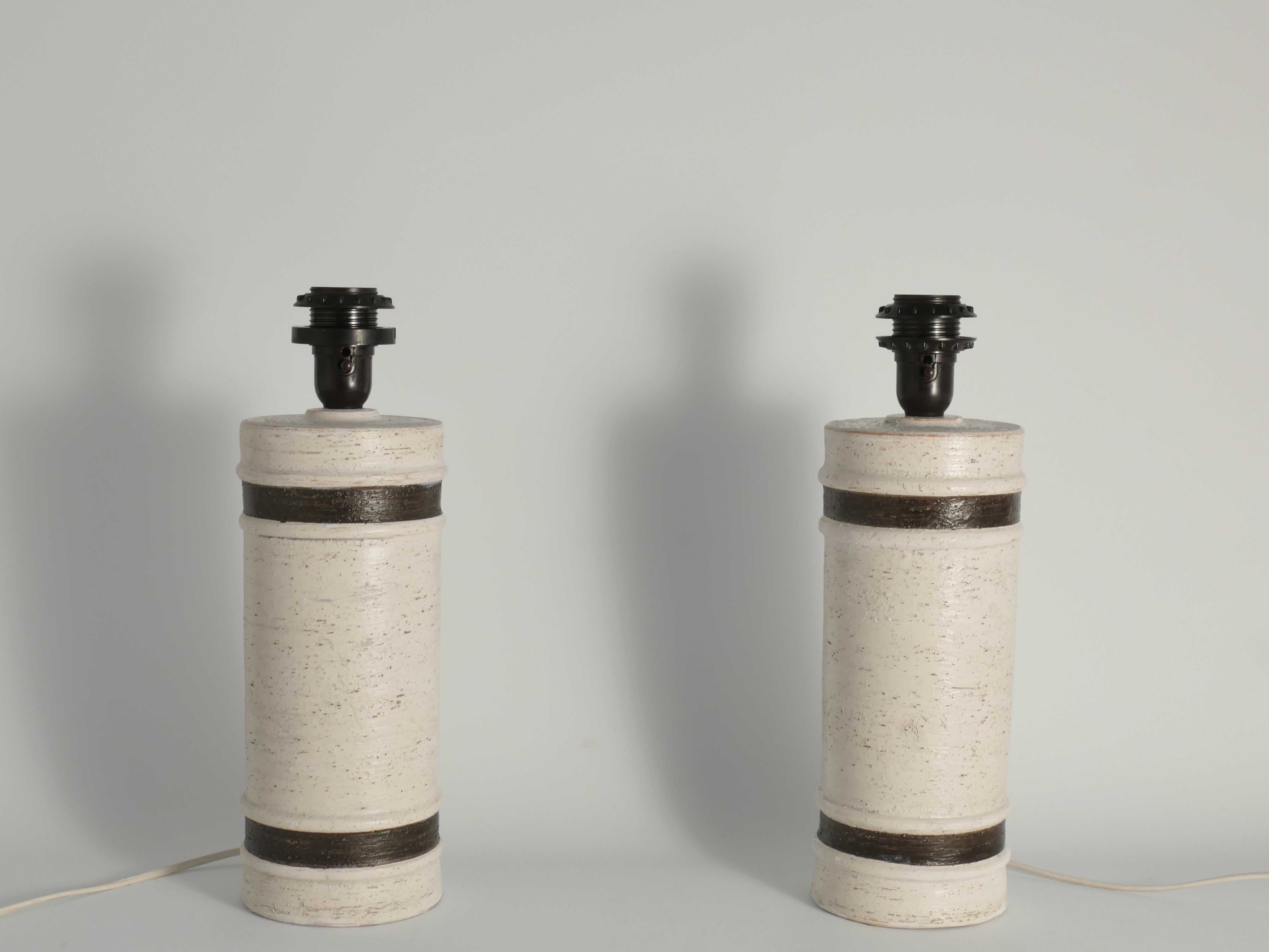 Vernissé Lampes de table en céramique blanche et Brown de style Modernity par Bitossi pour Bergboms en vente