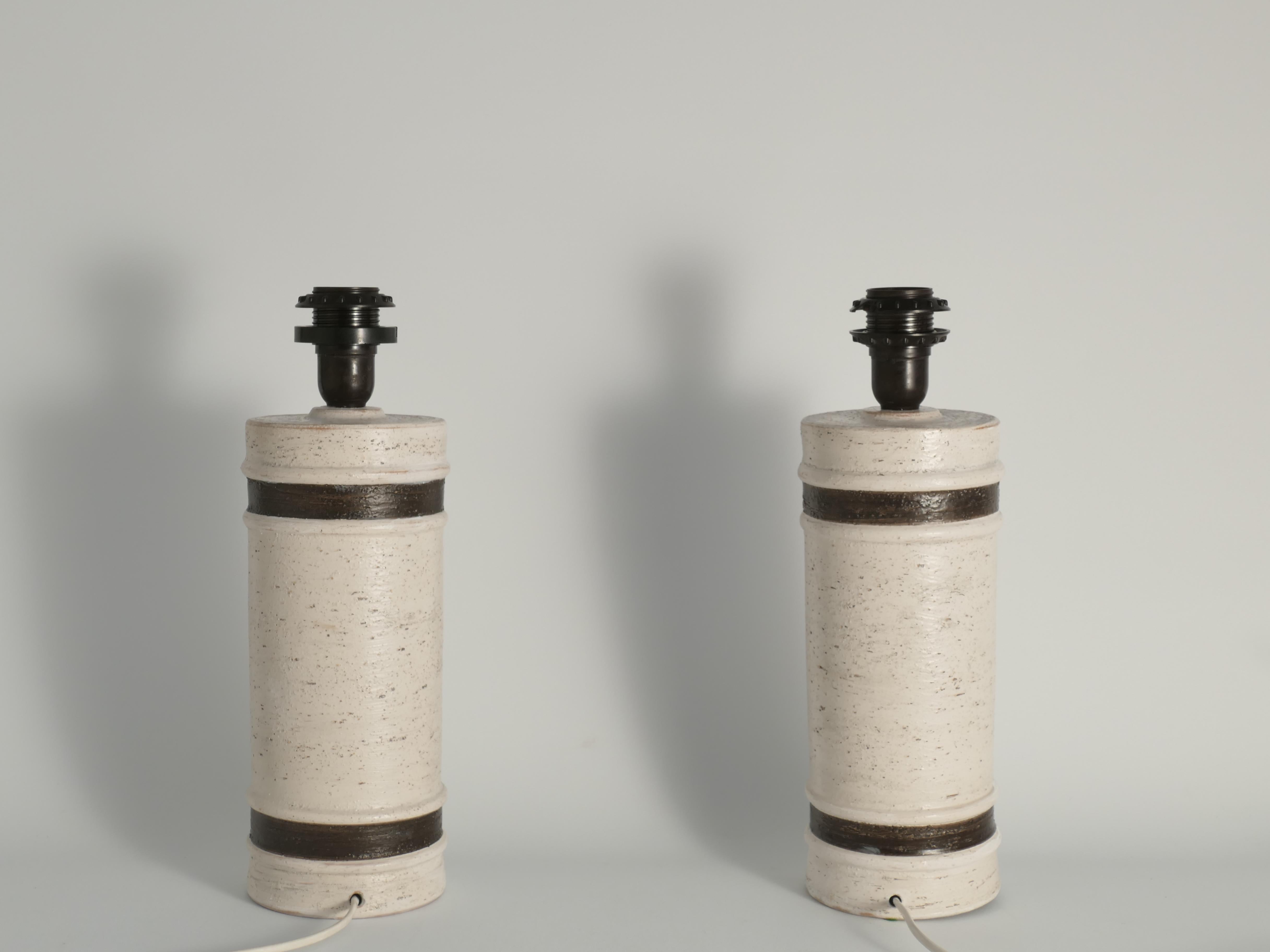 Fin du 20e siècle Lampes de table en céramique blanche et Brown de style Modernity par Bitossi pour Bergboms en vente