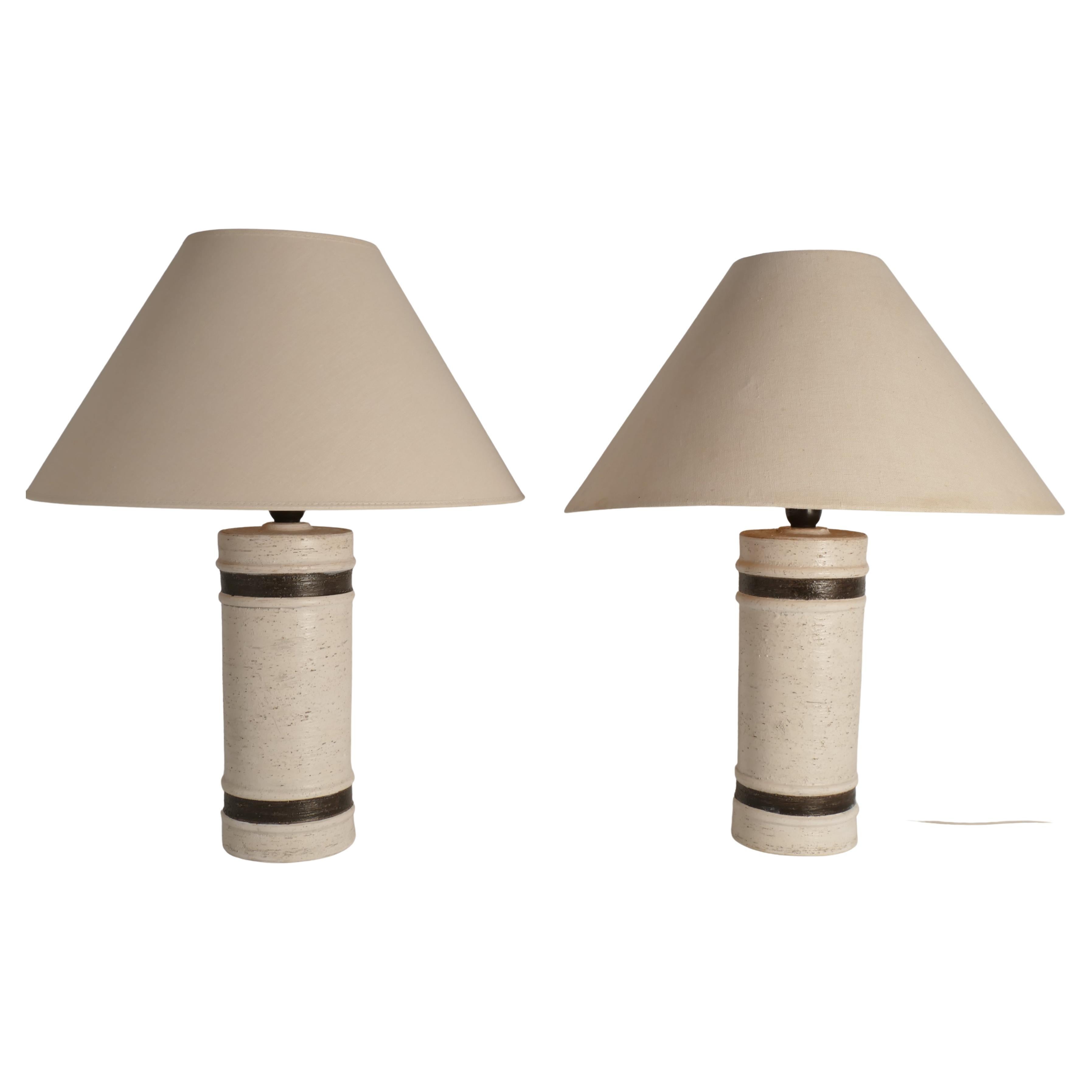 Mid-century Modern White & Brown Ceramic Table Lamps by Bitossi for Bergboms
