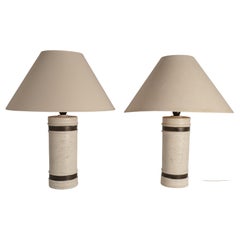 Mid-century Modern White & Brown Ceramic Table Lamps by Bitossi for Bergboms