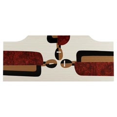 Mid-Century Modern White Brown Headboard Geometric Pattern in Wood for King Bed