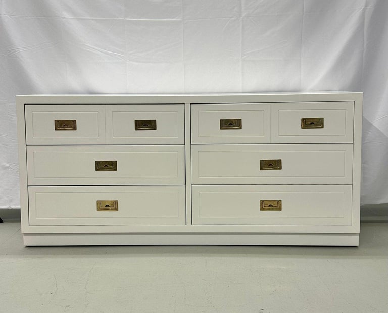 Mid-Century Modern White Campaign Dresser / Chest of Drawers, America,  Brass For Sale at 1stDibs | campaign dresser white