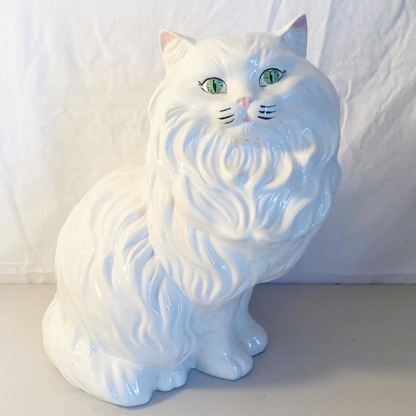 Post-Modern Mid-Century Modern White Ceramic Cat Sculpture