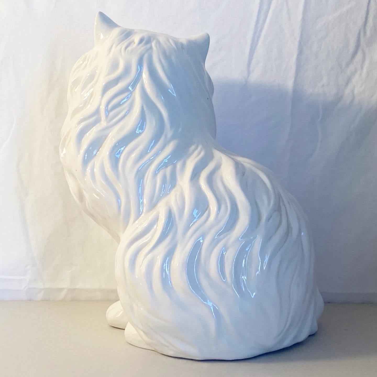 American Mid-Century Modern White Ceramic Cat Sculpture