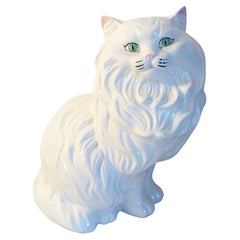 Mid-Century Modern White Ceramic Cat Sculpture