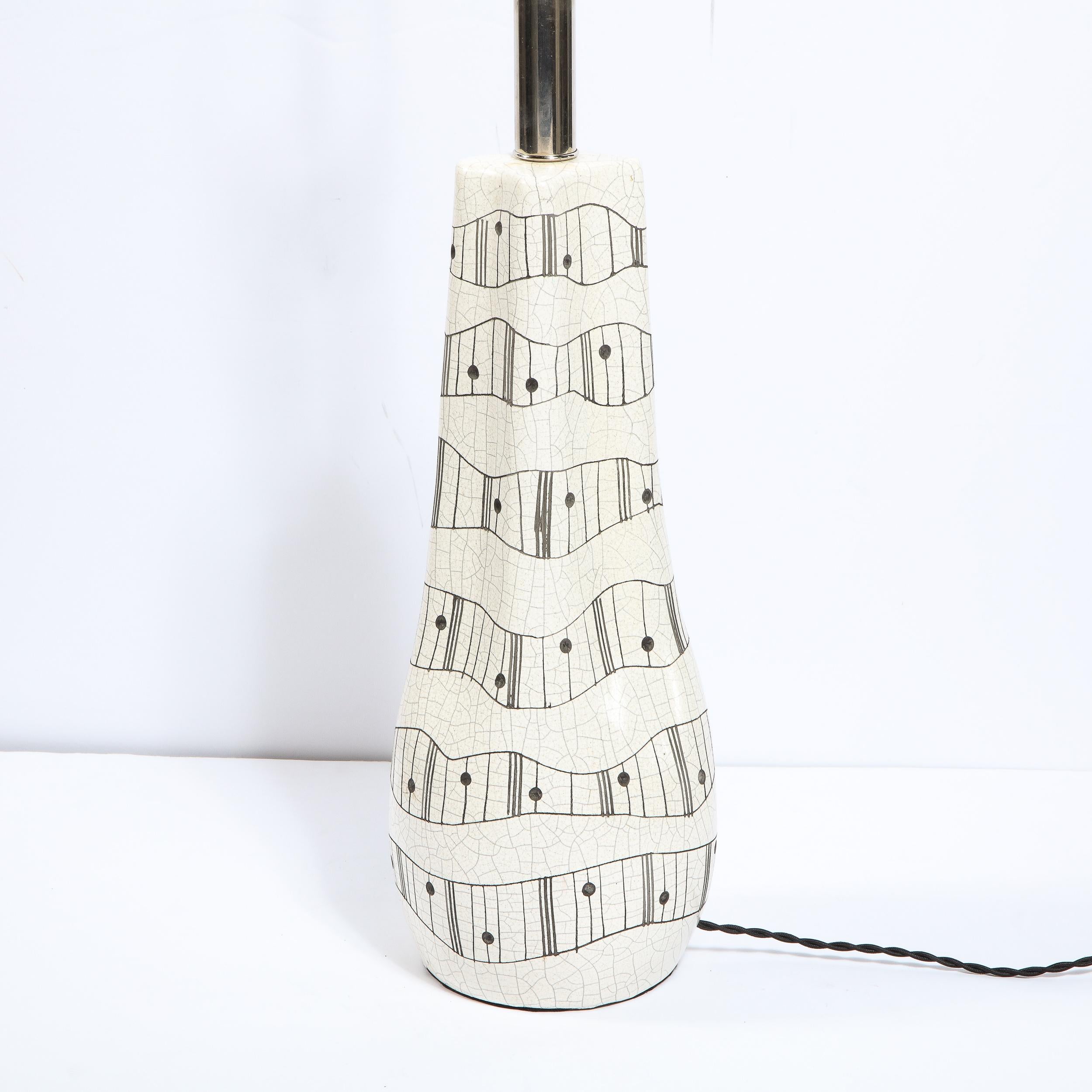 Mid-Century Modern White Ceramic Craqueleur Lamp with Hand Embellished Detail 8