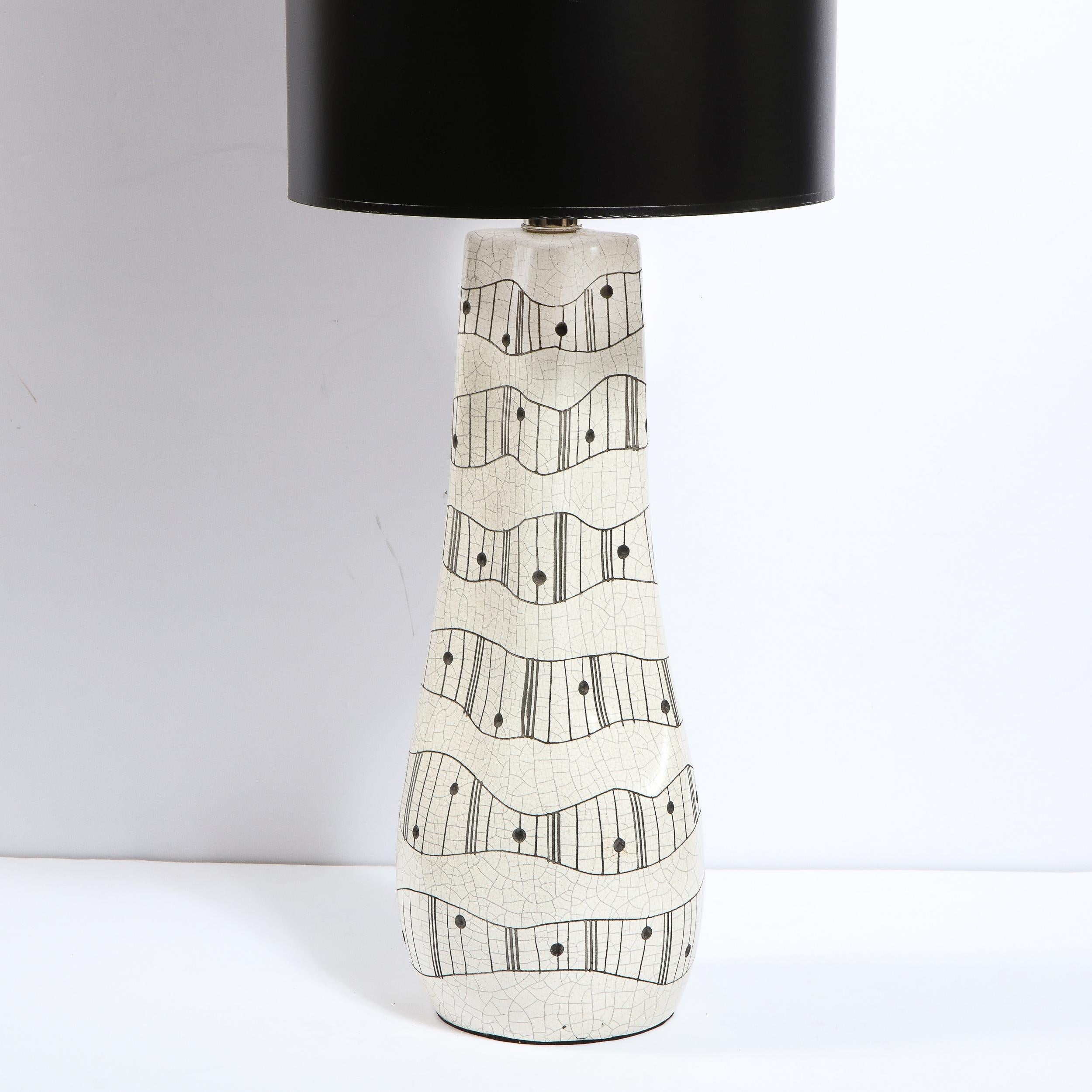 American Mid-Century Modern White Ceramic Craqueleur Lamp with Hand Embellished Detail