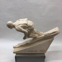 Trofeo di sci cecoslovacco in ceramica bianca di metà secolo, 1953