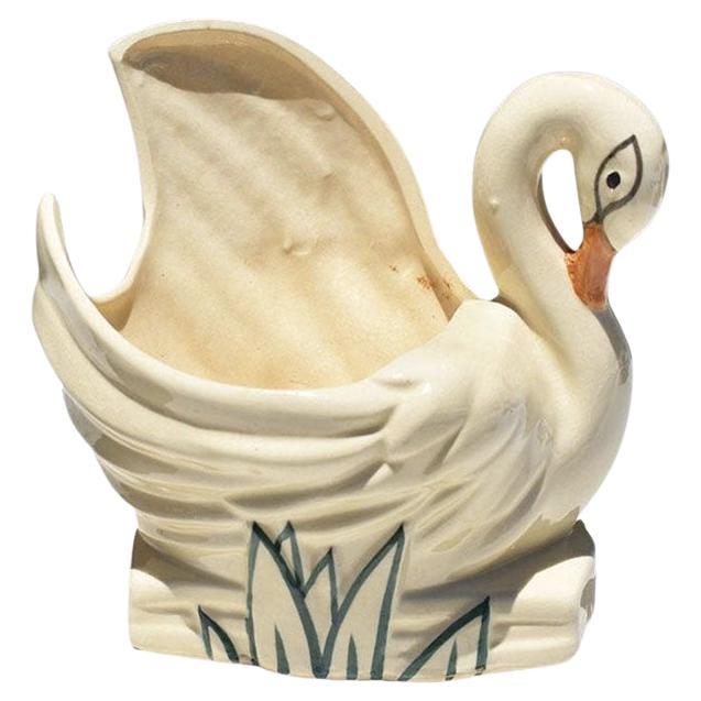 Mid Century Modern White Ceramic Swan Planter by McCoy For Sale