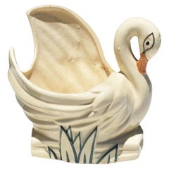 Vintage Mid Century Modern White Ceramic Swan Planter by McCoy