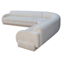 Used Mid-Century Modern White Channel Seat Sectional Sofa in White by Directional