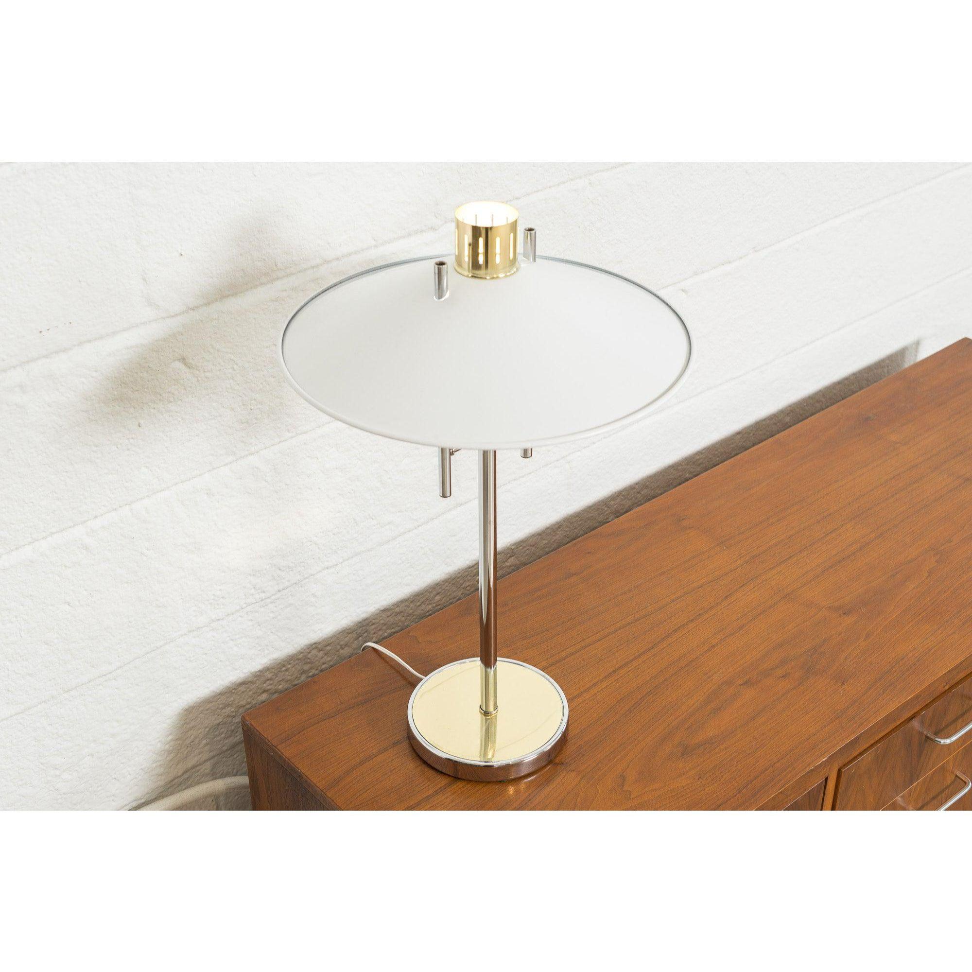 20th Century Mid-Century Modern White, Chrome and Brass Table Lamp, 1970s For Sale