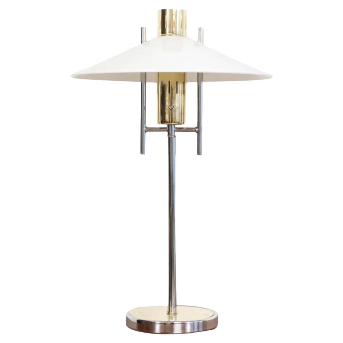 Mid-Century Modern White, Chrome and Brass Table Lamp, 1970s