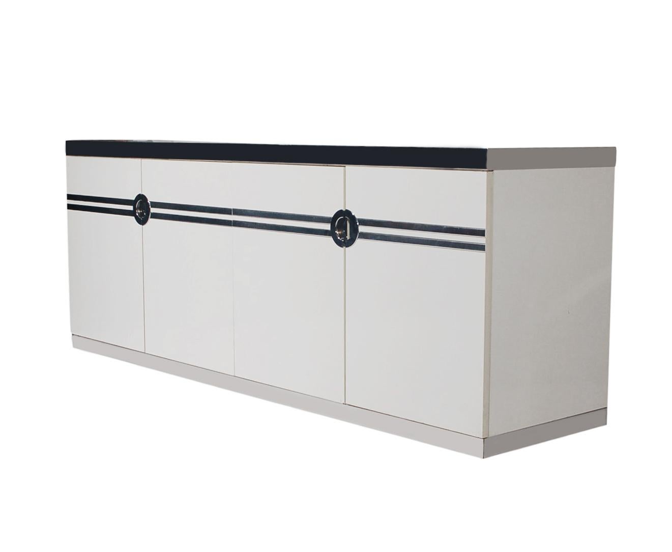 French Mid-Century Modern White Dresser or Credenza by Pierre Cardin in Art Deco Form For Sale