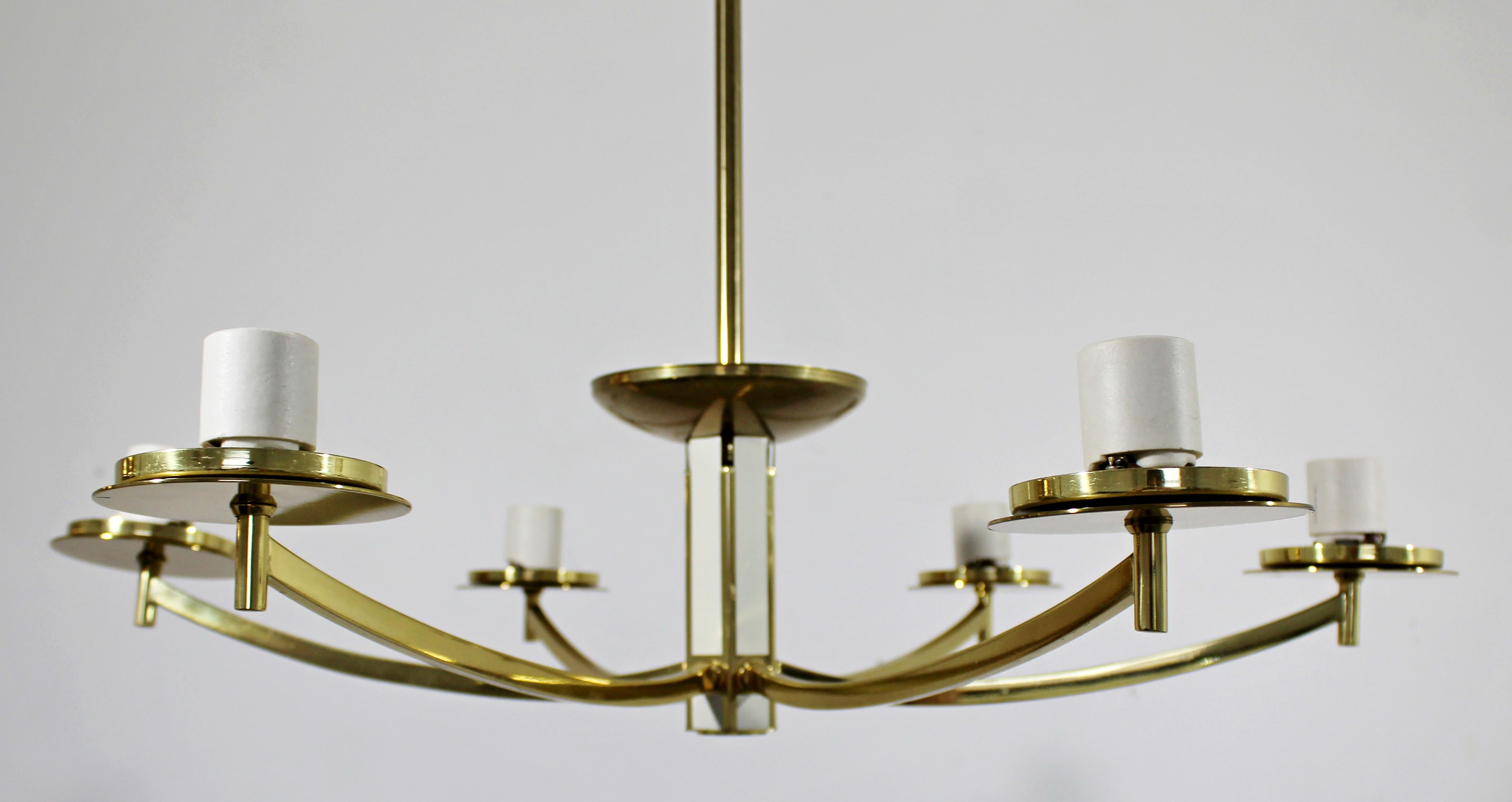 Mid-20th Century Mid-Century Modern White Enameled Brass Chandelier Light Fixture, 1960s For Sale