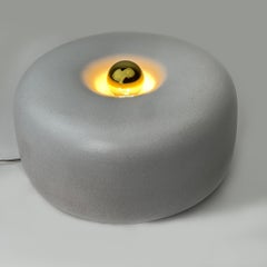 Mid-Century Modern White Enameled Stoneware Round Table Lamp by G. Tramonti