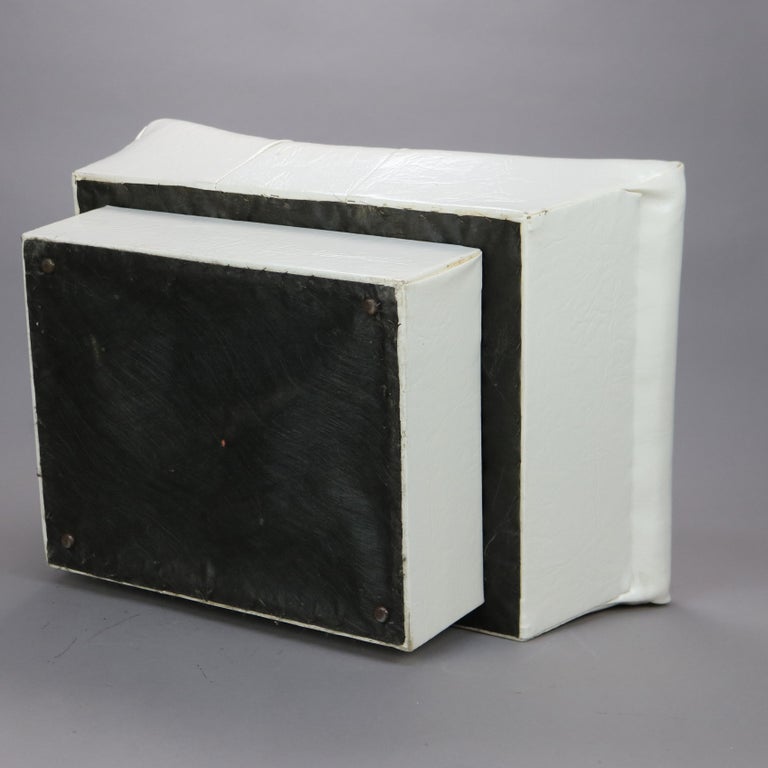 MidCentury Modern White Faux Leather Tufted Bench Footstool Circa 1960