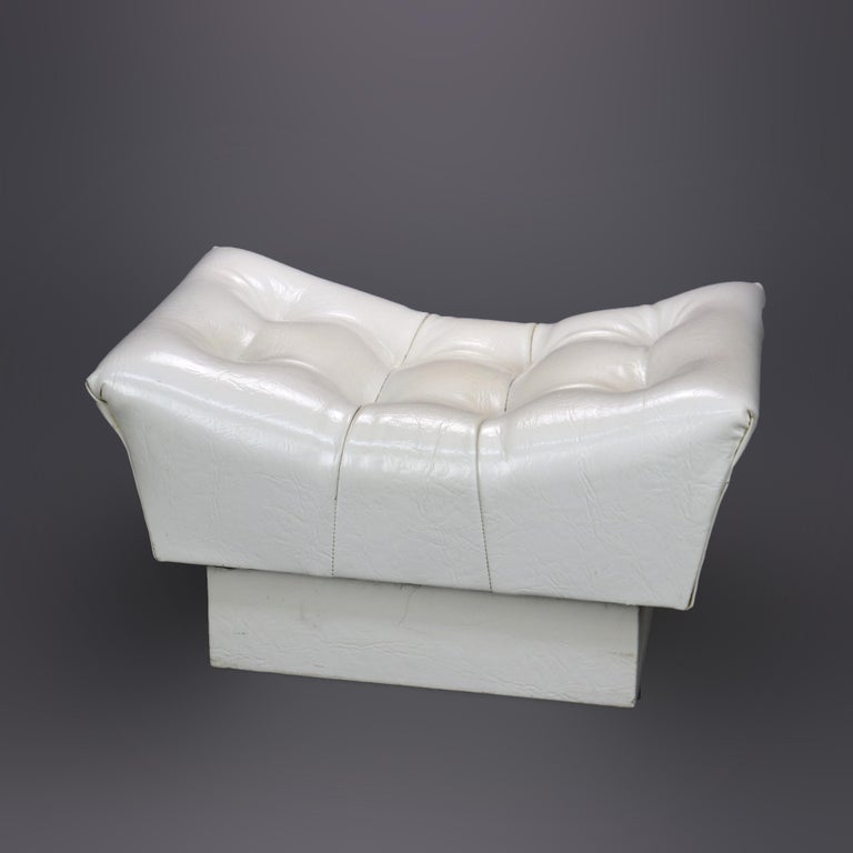 MidCentury Modern White Faux Leather Tufted Bench Footstool Circa 1960