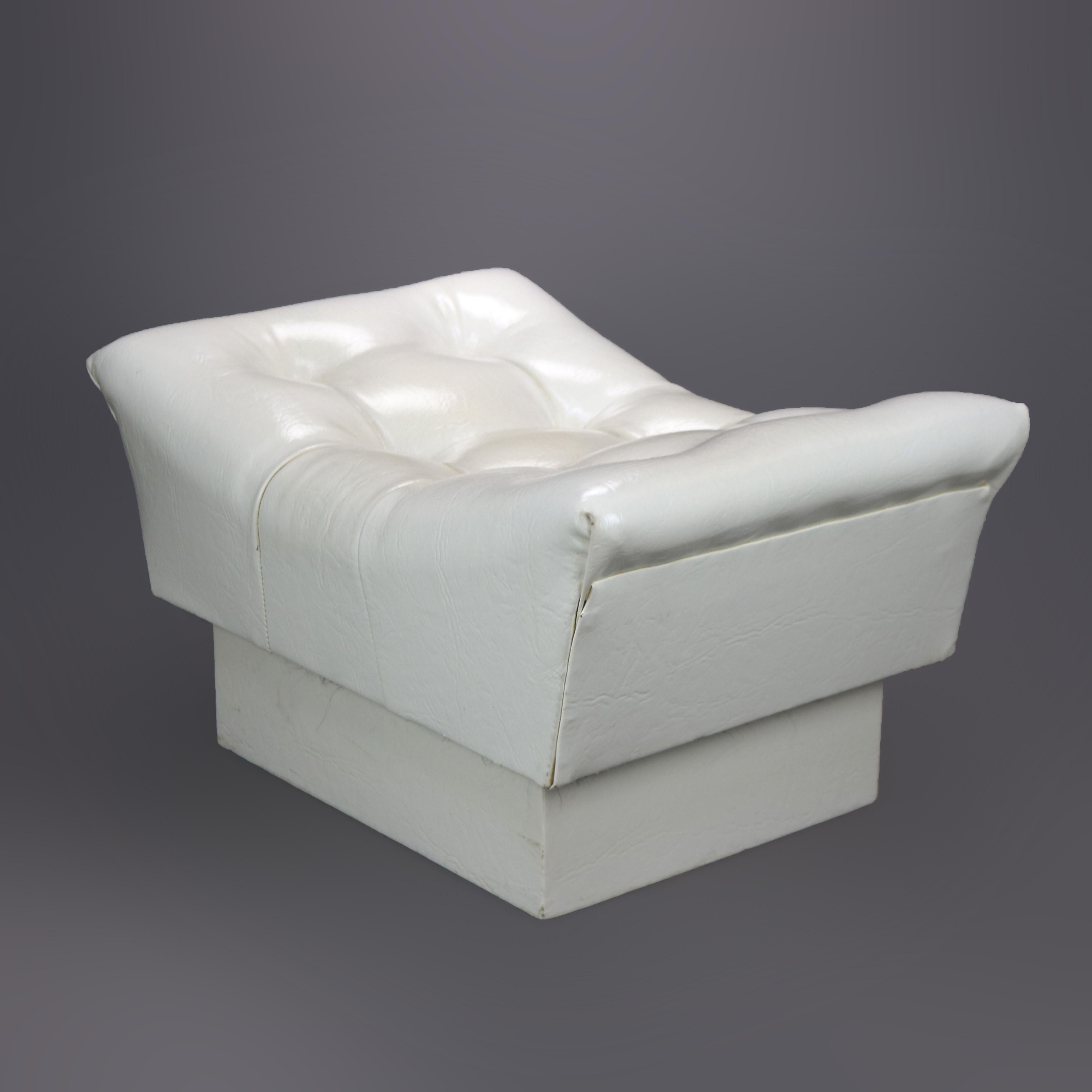20th Century Mid-Century Modern White Faux Leather Tufted Bench Footstool Circa 1960