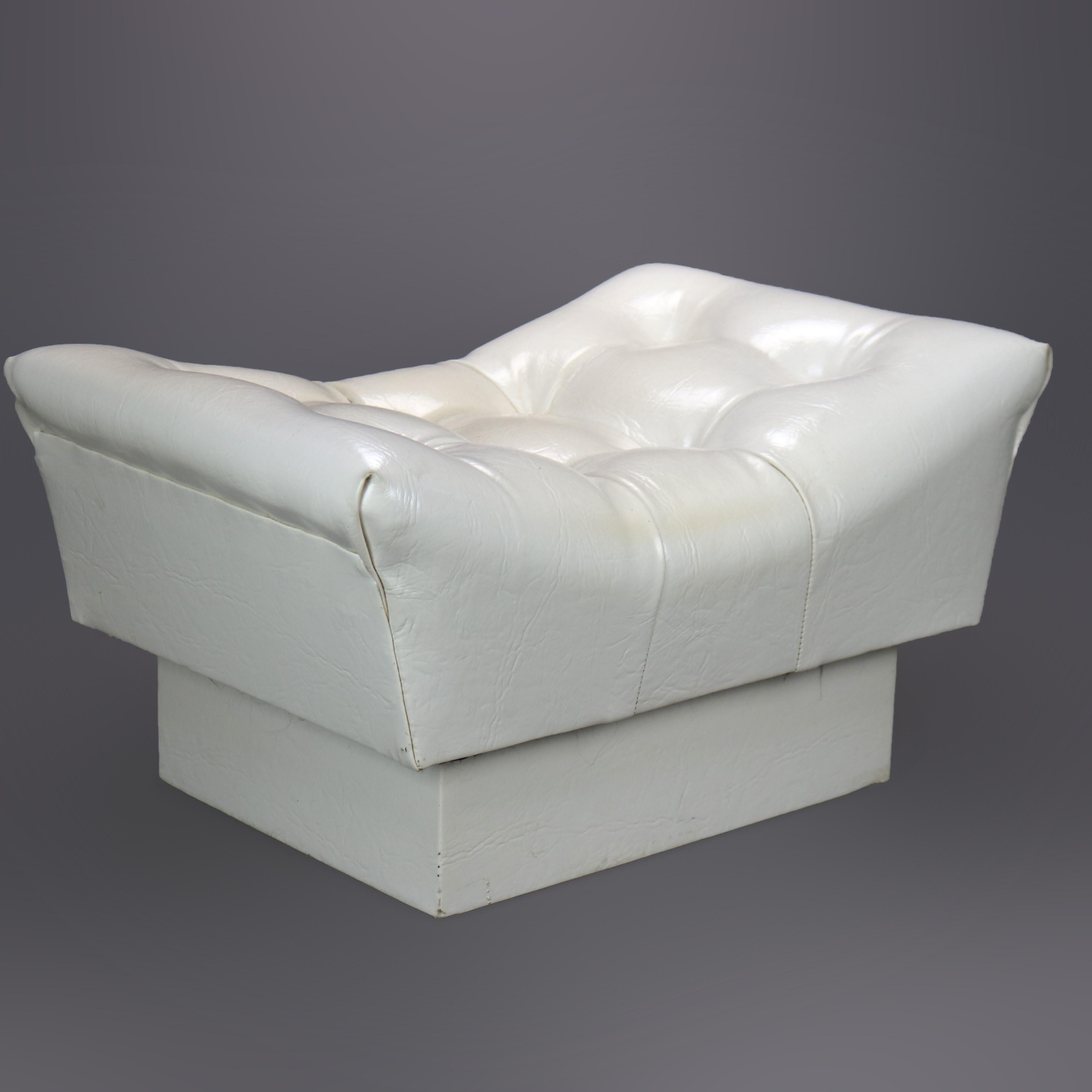Mid-Century Modern White Faux Leather Tufted Bench Footstool Circa 1960 3