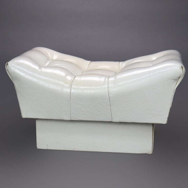 MidCentury Modern White Faux Leather Tufted Bench Footstool Circa 1960